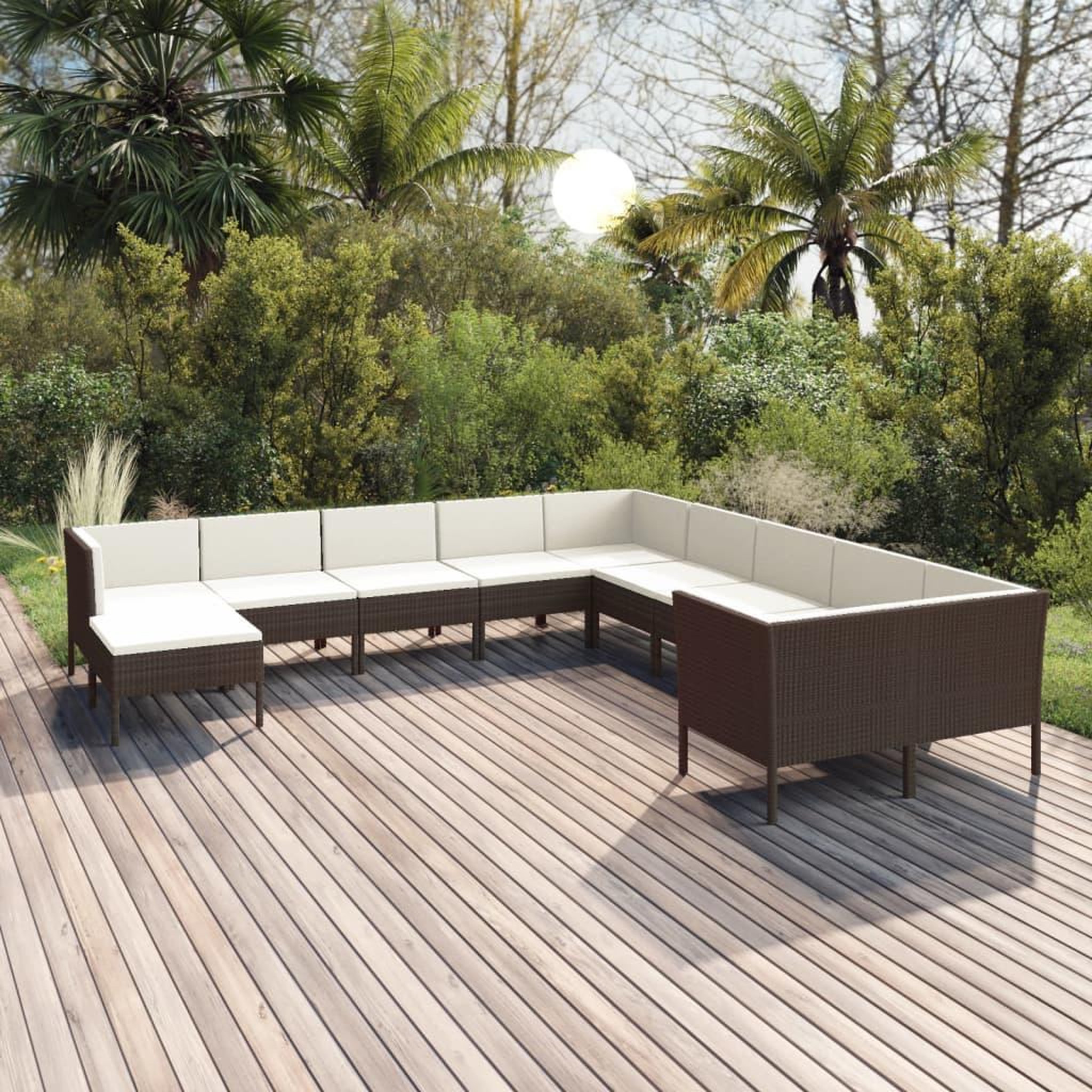 Voir la diapositive 1 : VIDAXL Salon de jardin 11 pcs avec coussins Resine tressee Marron