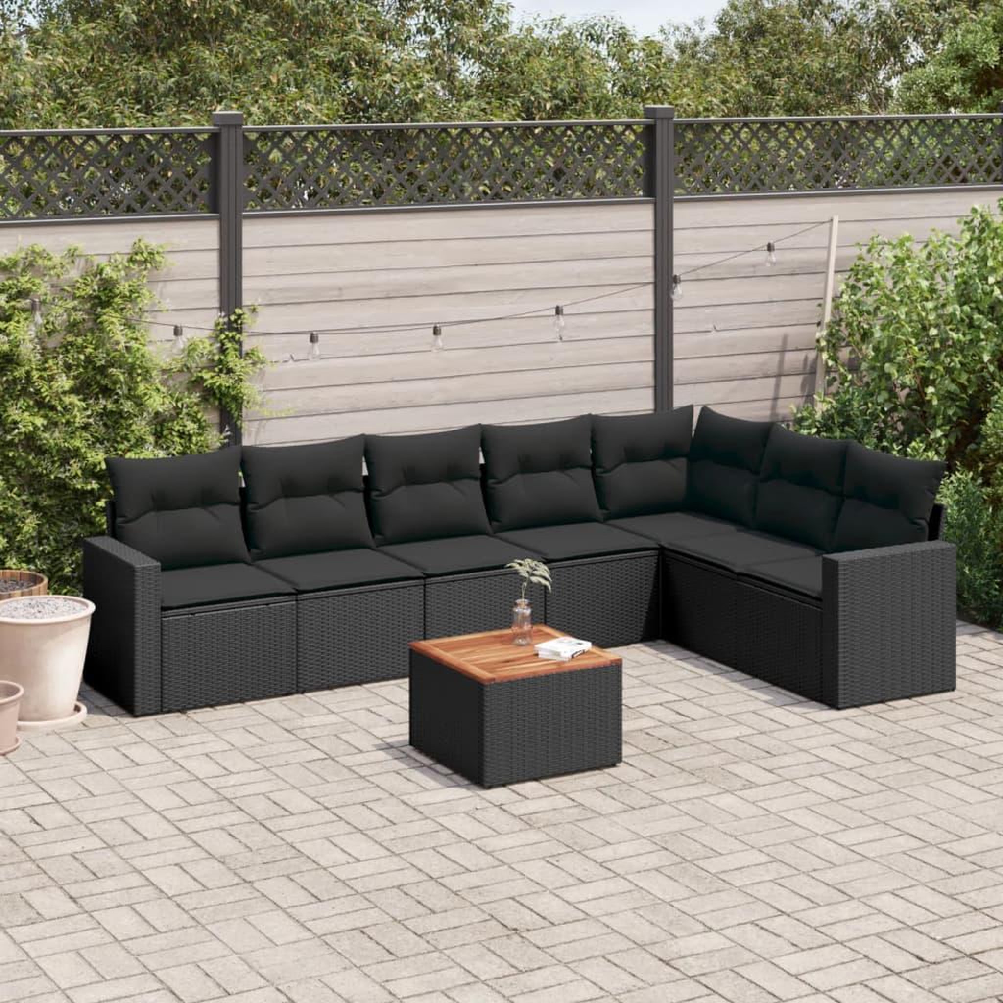 VIDAXL Salon de jardin 8 pcs avec coussins noir resine tressee