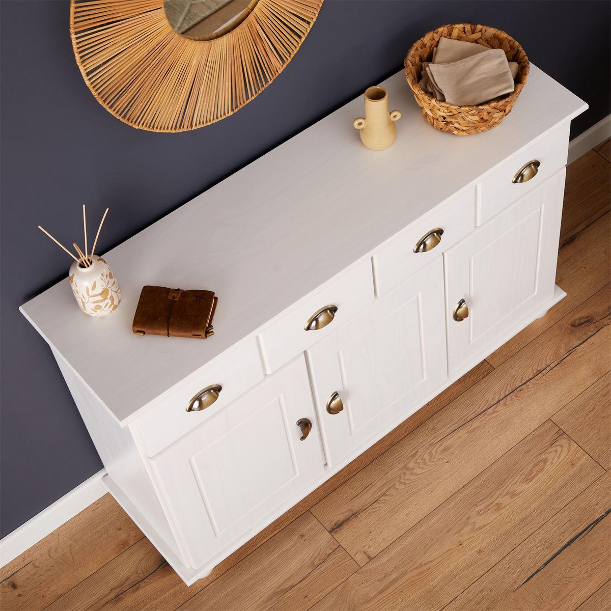 IDIMEX Buffet COLMAR en pin massif, 2 tiroirs et 3 portes