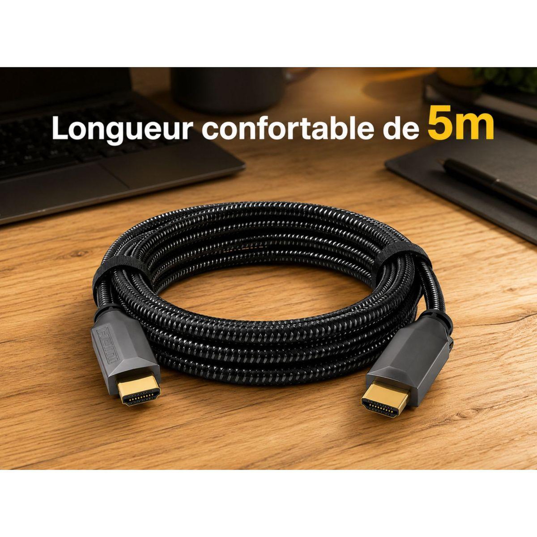 Voir la diapositive 3 : ADEQWAT Câble HDMI 2.1/48Gbps 5M Noir