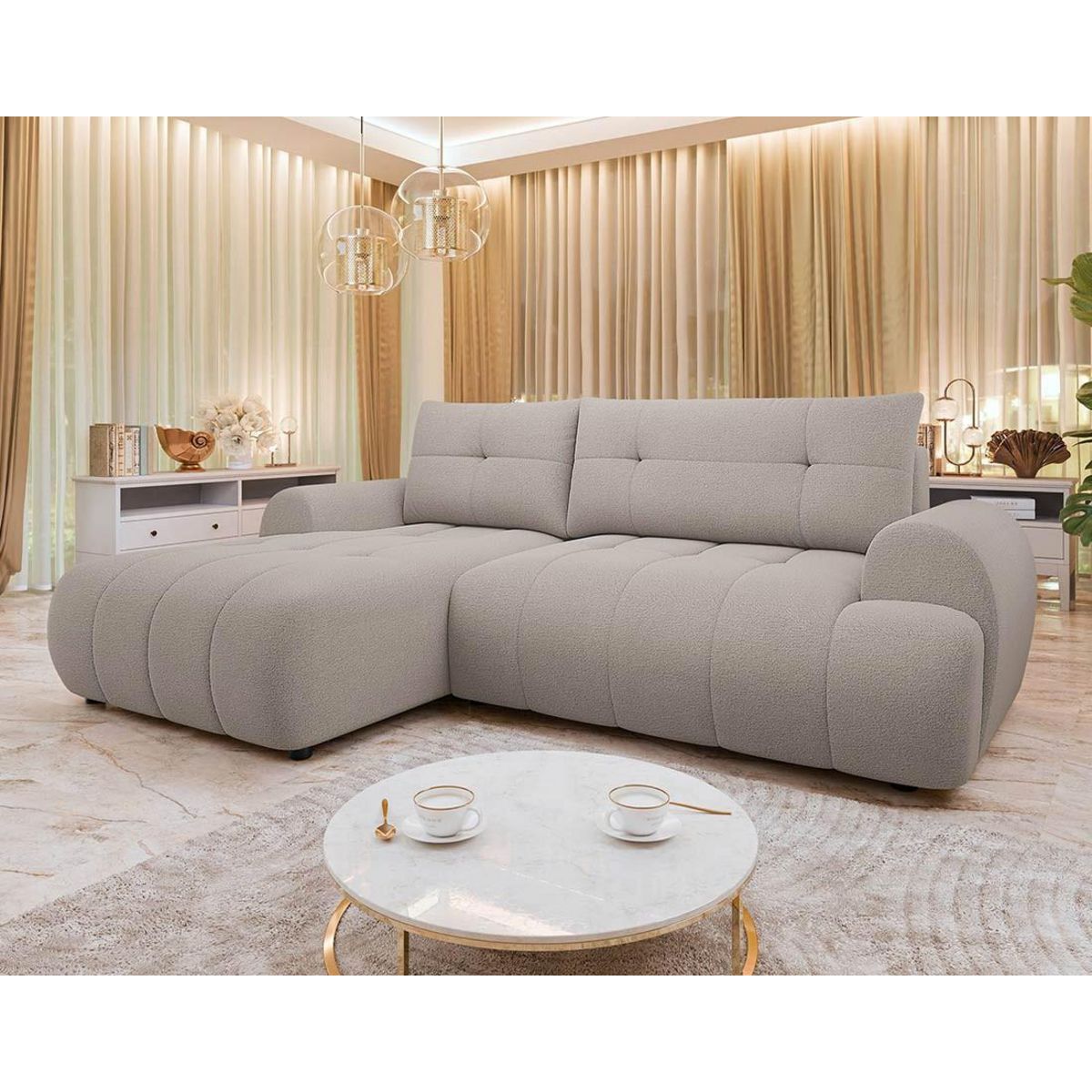 BEST MOBILIER Luzzio - canapé d'angle gauche 4 places convertible avec coffre en tissu texturé