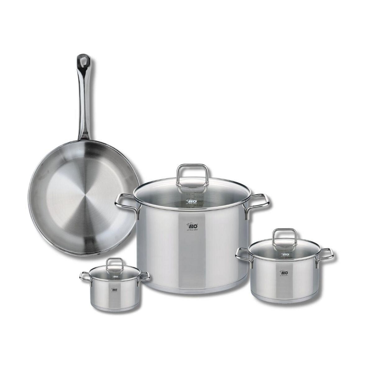 ELO Ensemble de 1 Poêle de cuisson 28 cm et 3 faitouts 12, 16 et 26 cm Elo Profi Citrin