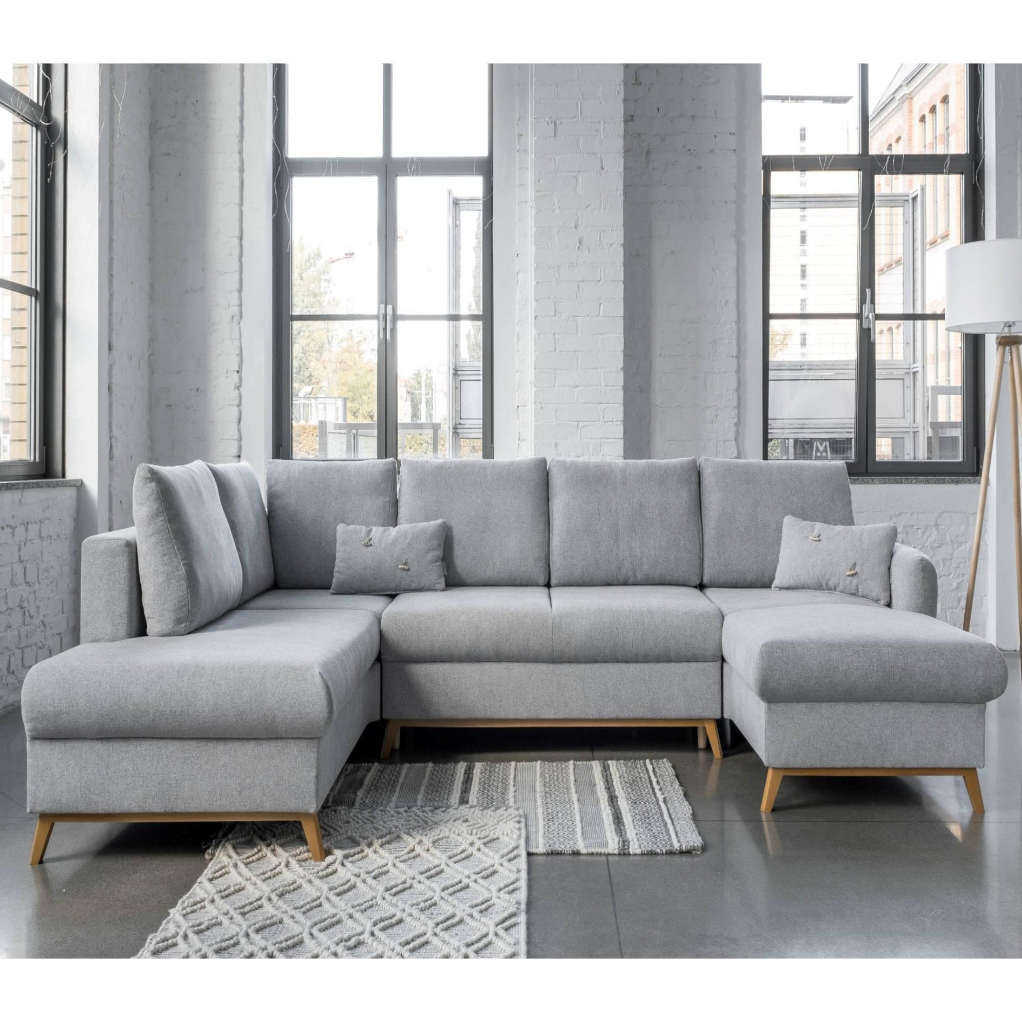 Voir la diapositive 2 : BEST MOBILIER Lagom - canapé d'angle panoramique - convertible - avec coffre - en tissu - 7 places - gauche