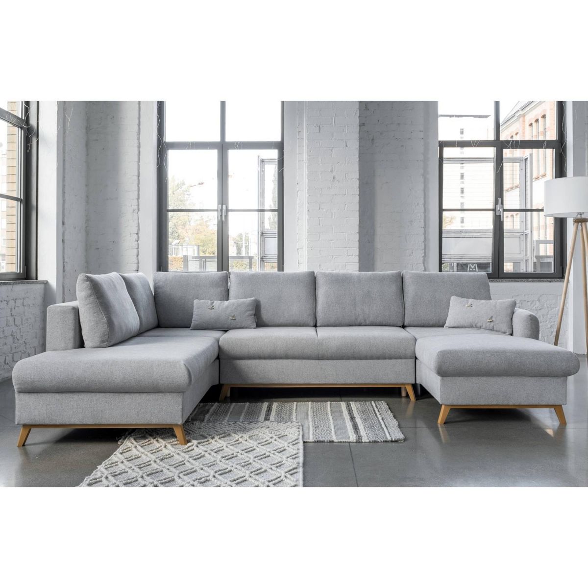 BEST MOBILIER Lagom - canapé d'angle panoramique - convertible - avec coffre - en tissu - 7 places - gauche