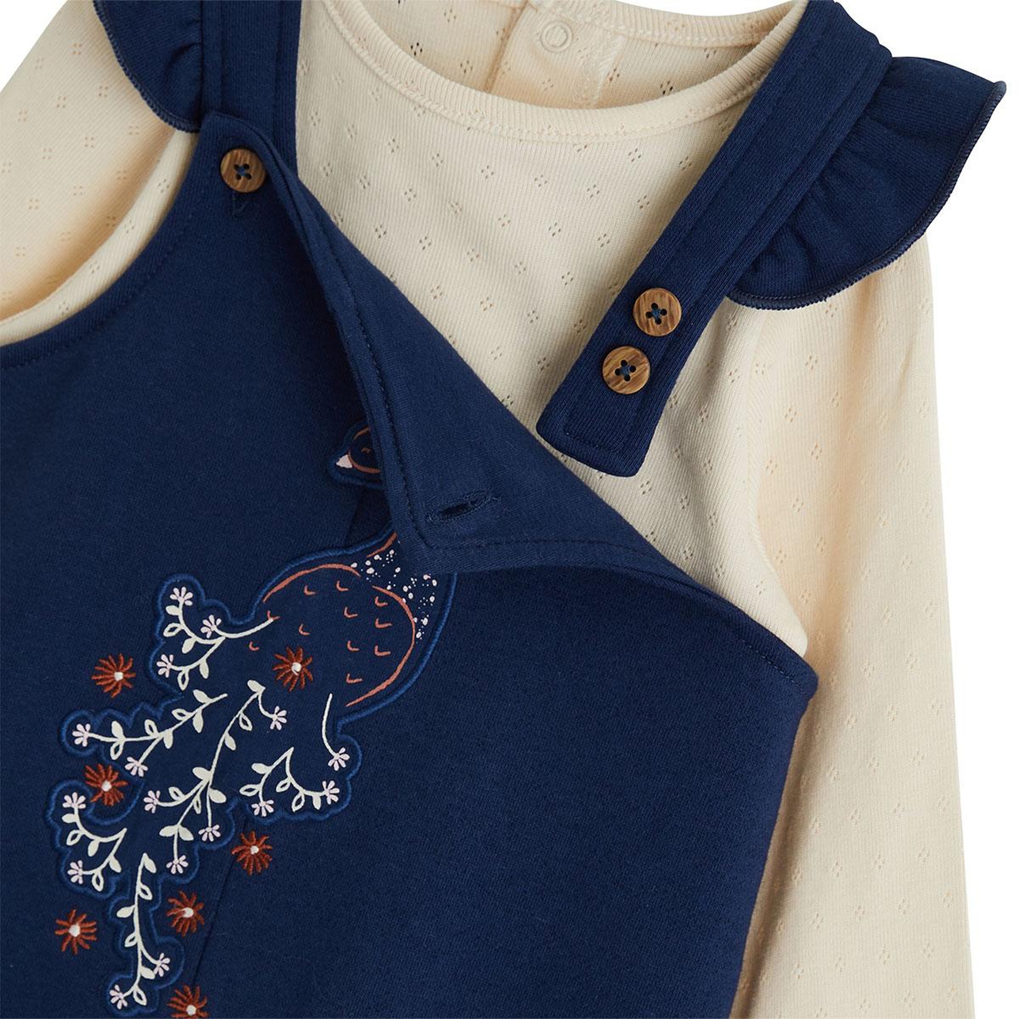 Voir la diapositive 3 : PETIT BEGUIN Ensemble salopette bébé en molleton et t-shirt en pointelle ollie