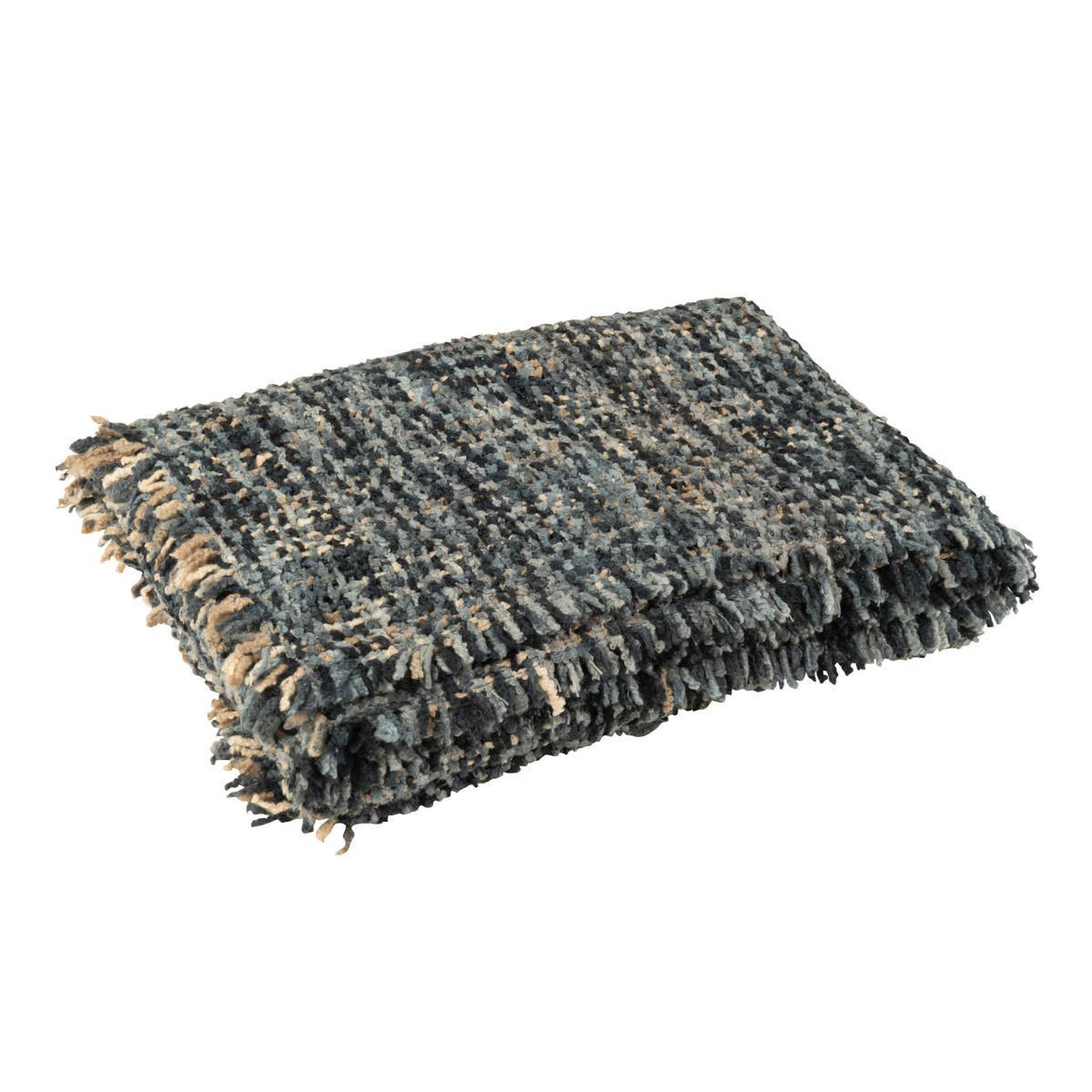 J-LINE Plaid en tweed  cosy  130x180cm bleu & blanc