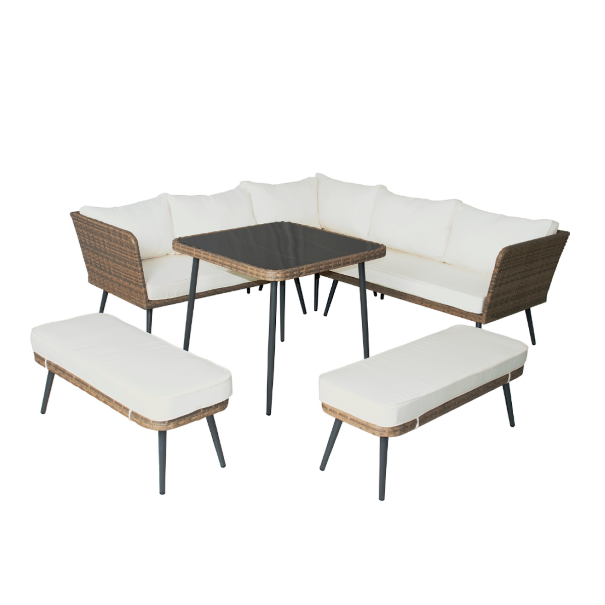 CONCEPT USINE salon de jardin 9 places résine tressée marron et beige BARACOA