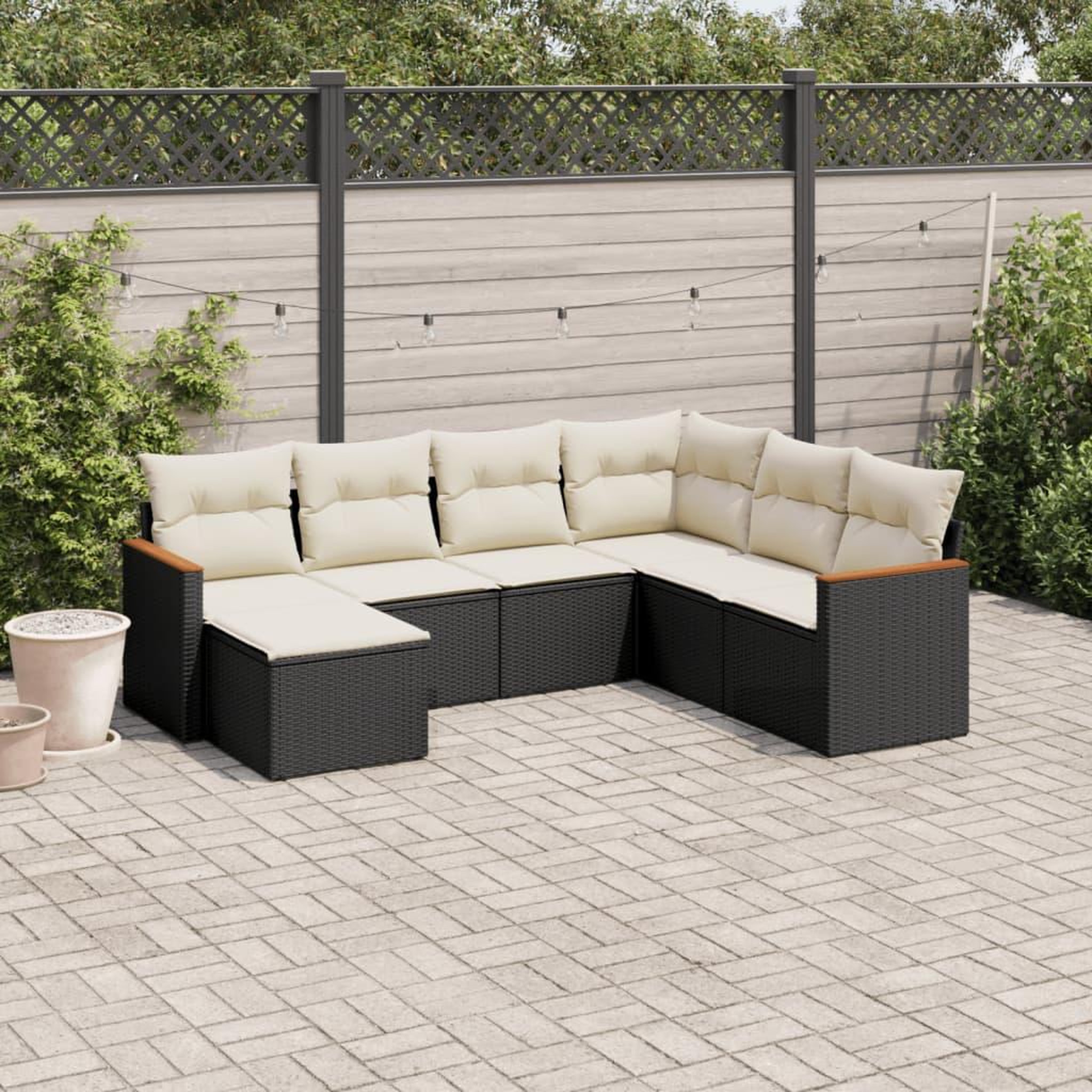 VIDAXL Salon de jardin 7 pcs avec coussins noir resine tressee