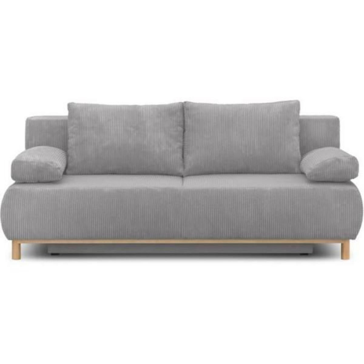 MARKET24 Banquette convertible 3 places MIKA - Velours côtelé gris clair - Coffre de rangement - L 192 x H 84 x P 93 cm
