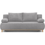 MARKET24 Banquette convertible 3 places MIKA - Velours côtelé gris clair - Coffre de rangement - L 192 x H 84 x P 93 cm