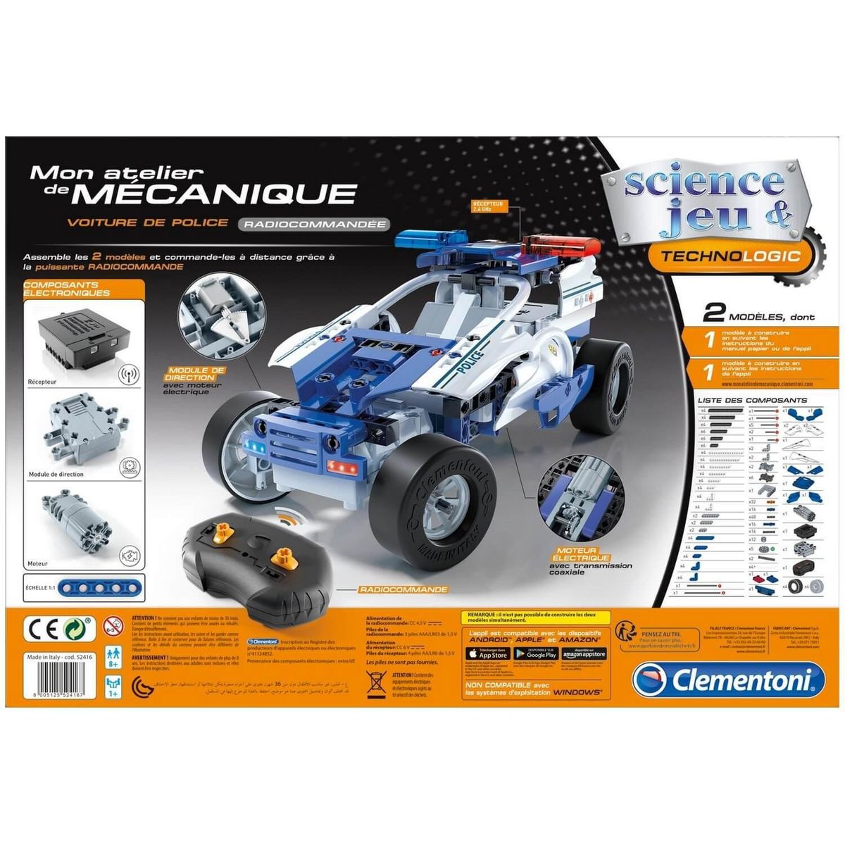 CLEMENTONI Atelier mécanique : Voiture de police Radiocommandée