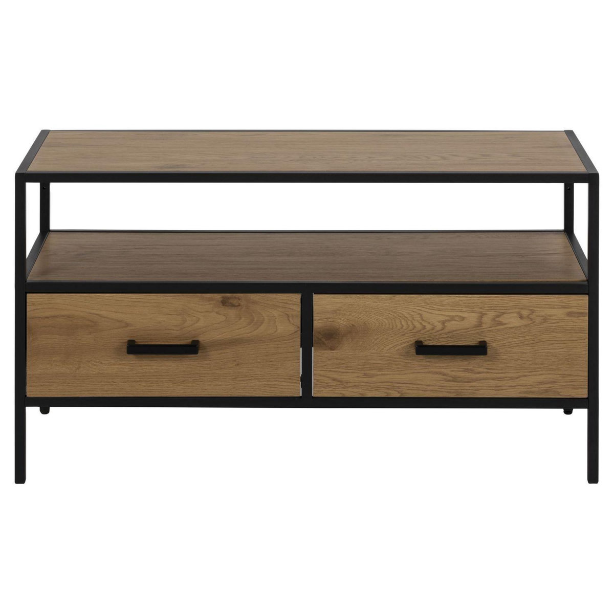 TOILINUX Meuble TV Sireine en MDF avec un plateau et 2 tiroirs - Noir et Marron