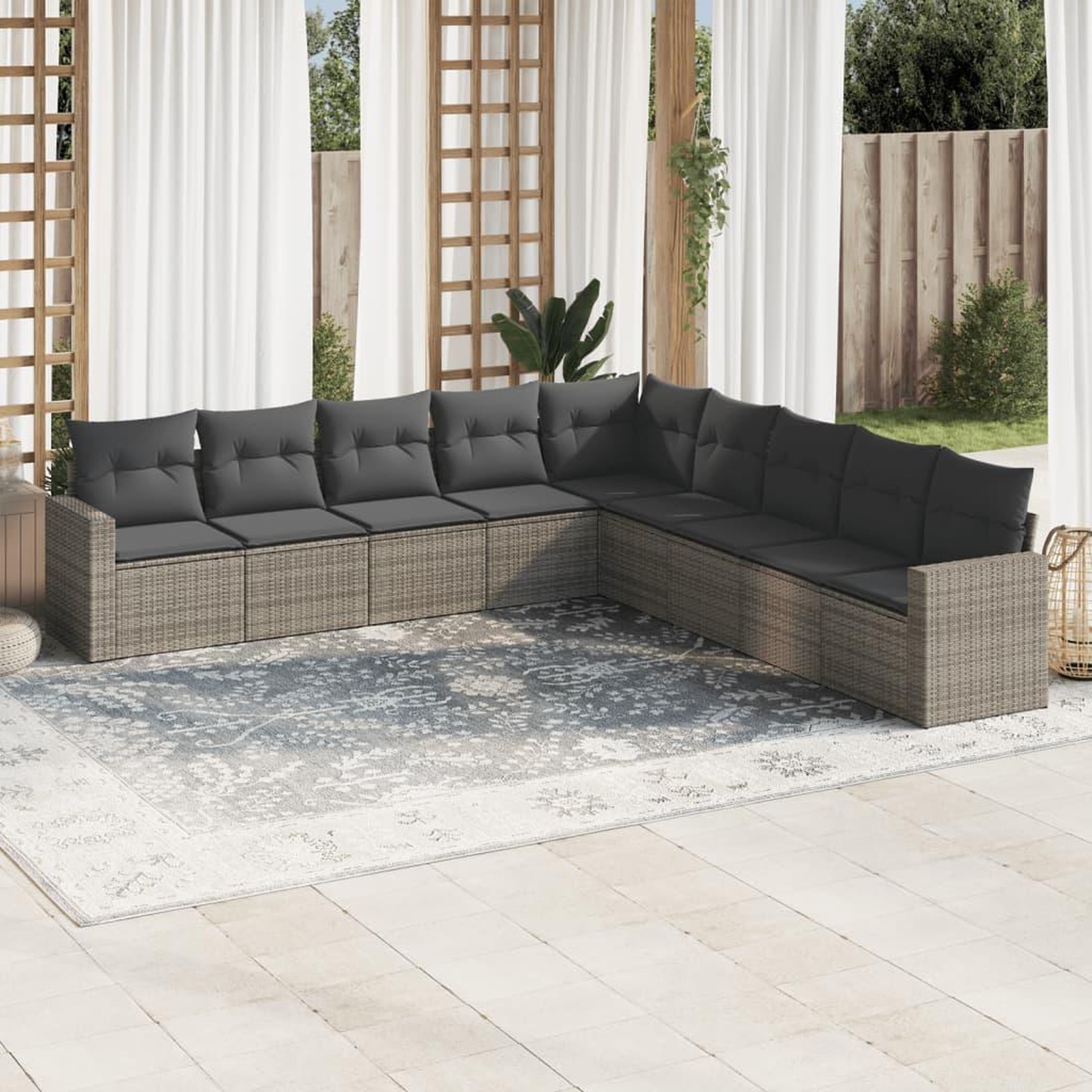 VIDAXL Salon de jardin 9 pcs avec coussins gris resine tressee