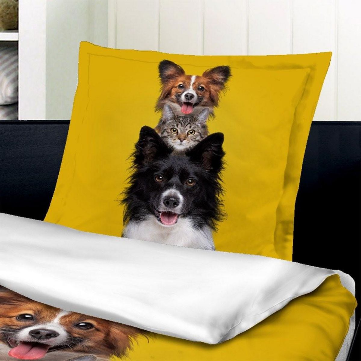 Gentle Housse de couette 140x200 Chiens + taie coton 57 fils