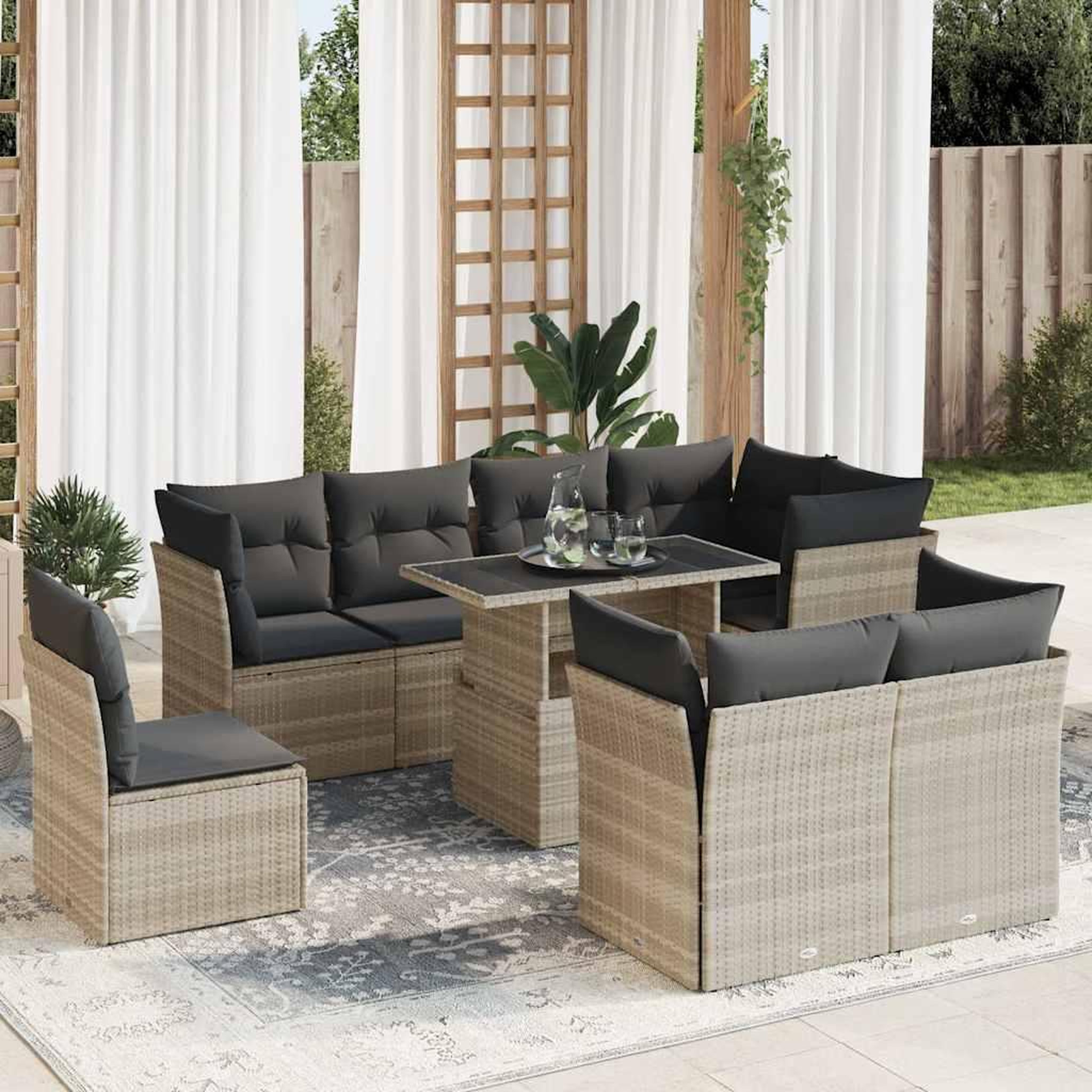 VIDAXL Salon de jardin 9 pcs avec coussins gris clair resine tressee