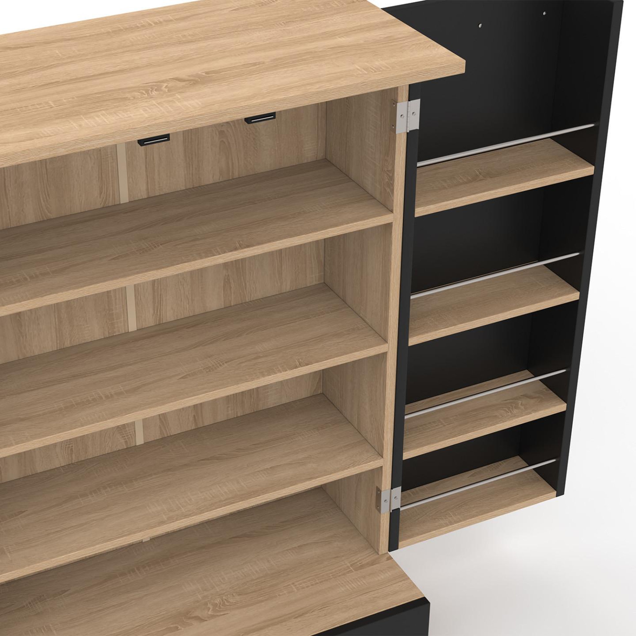 Voir la diapositive 5 : ID MARKET Buffet bas de cuisine ALTO H.90 cm avec rangements noir et bois