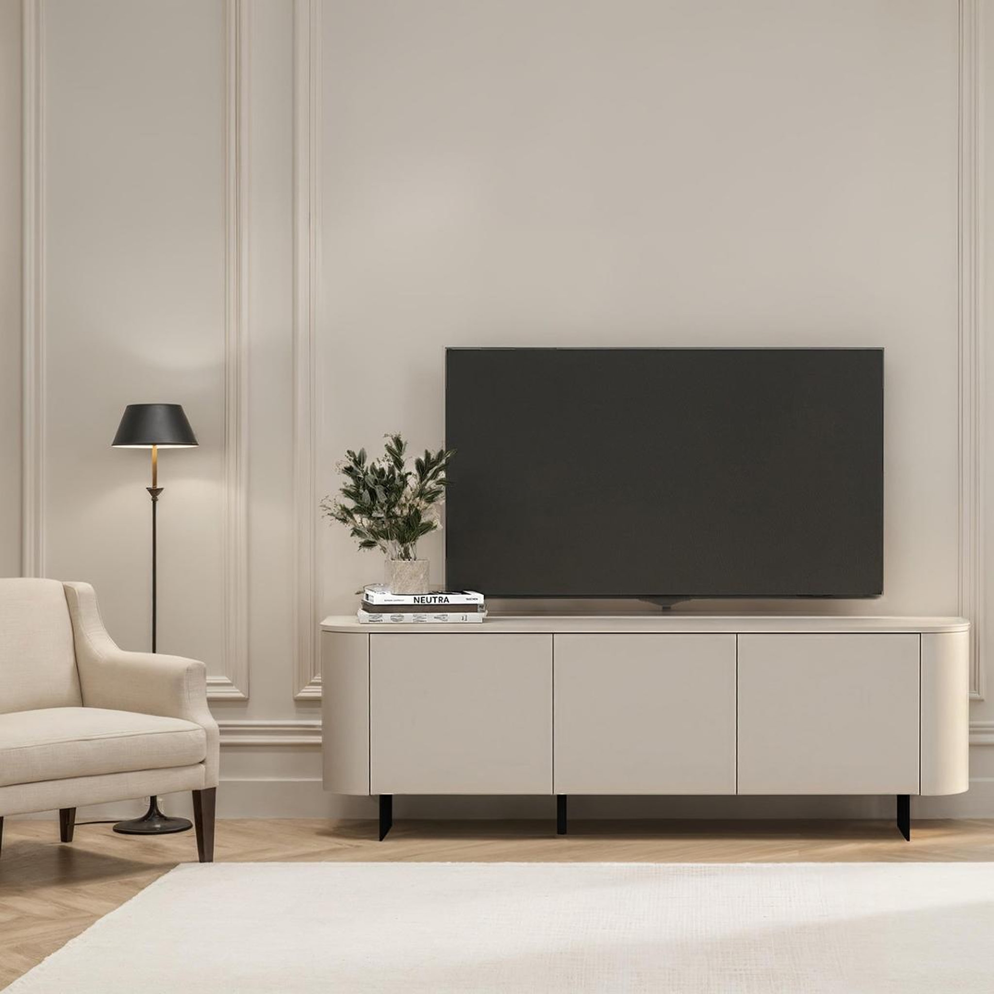Voir la diapositive 3 : JLC KREATION Meuble tv moderne beige cachemire 180cm isabela