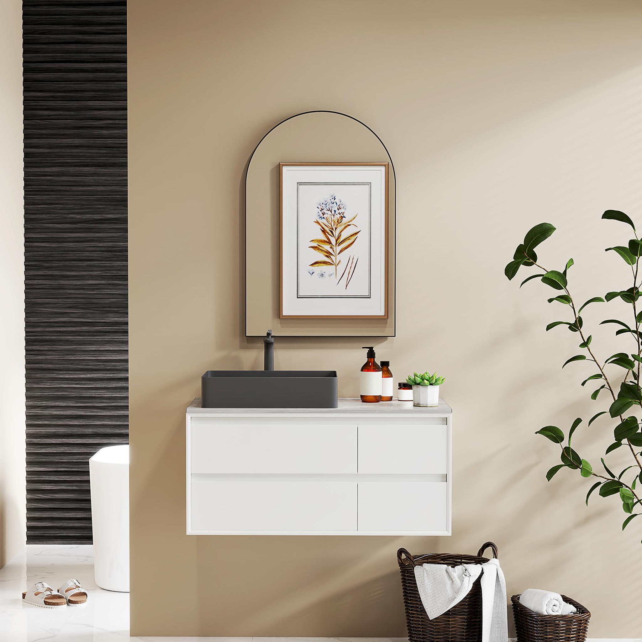 Voir la diapositive 4 : HOMCOM Miroir mural arqué 60 x 90 cm haute définition cadre alliage aluminium noir