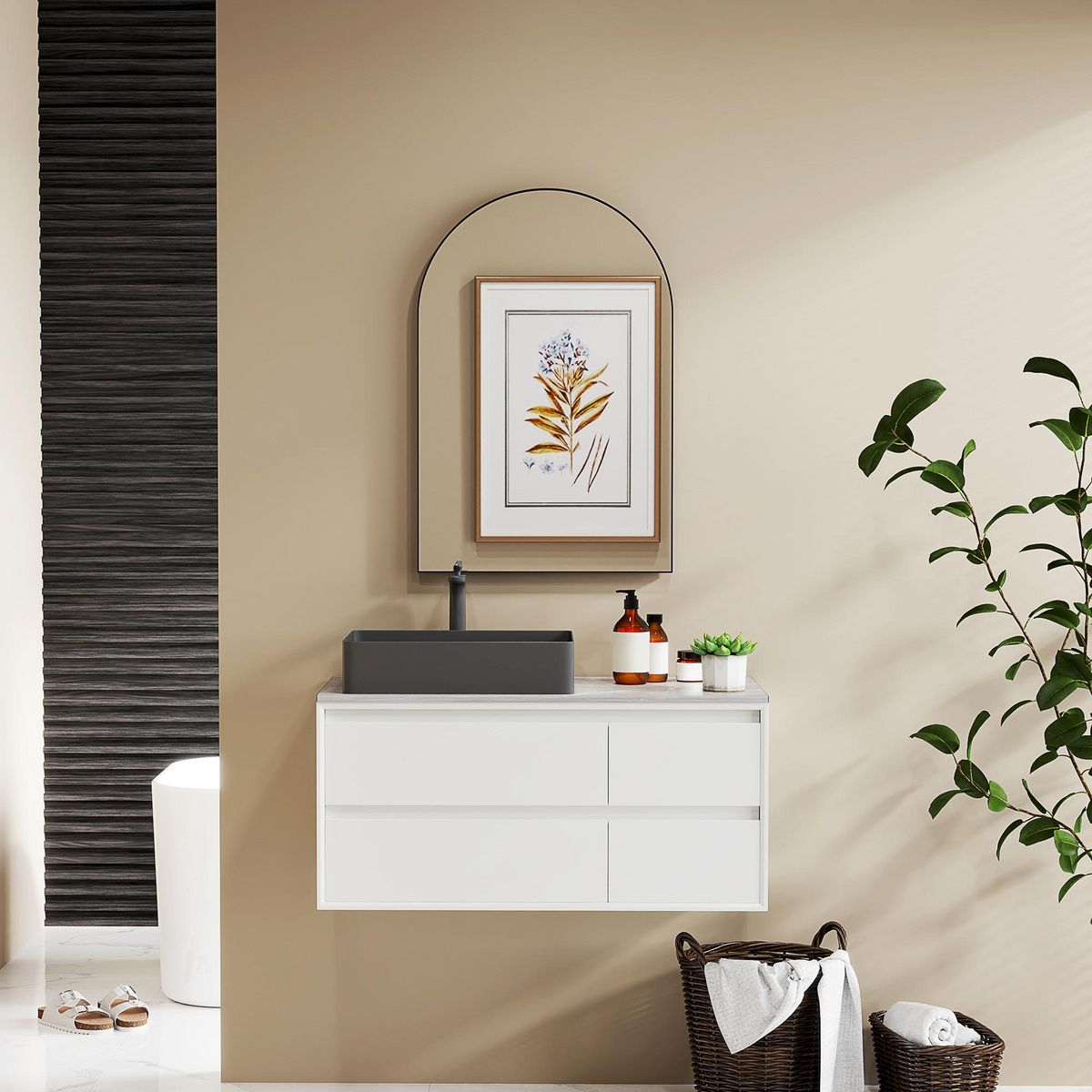 HOMCOM Miroir mural arqué 60 x 90 cm haute définition cadre alliage aluminium noir