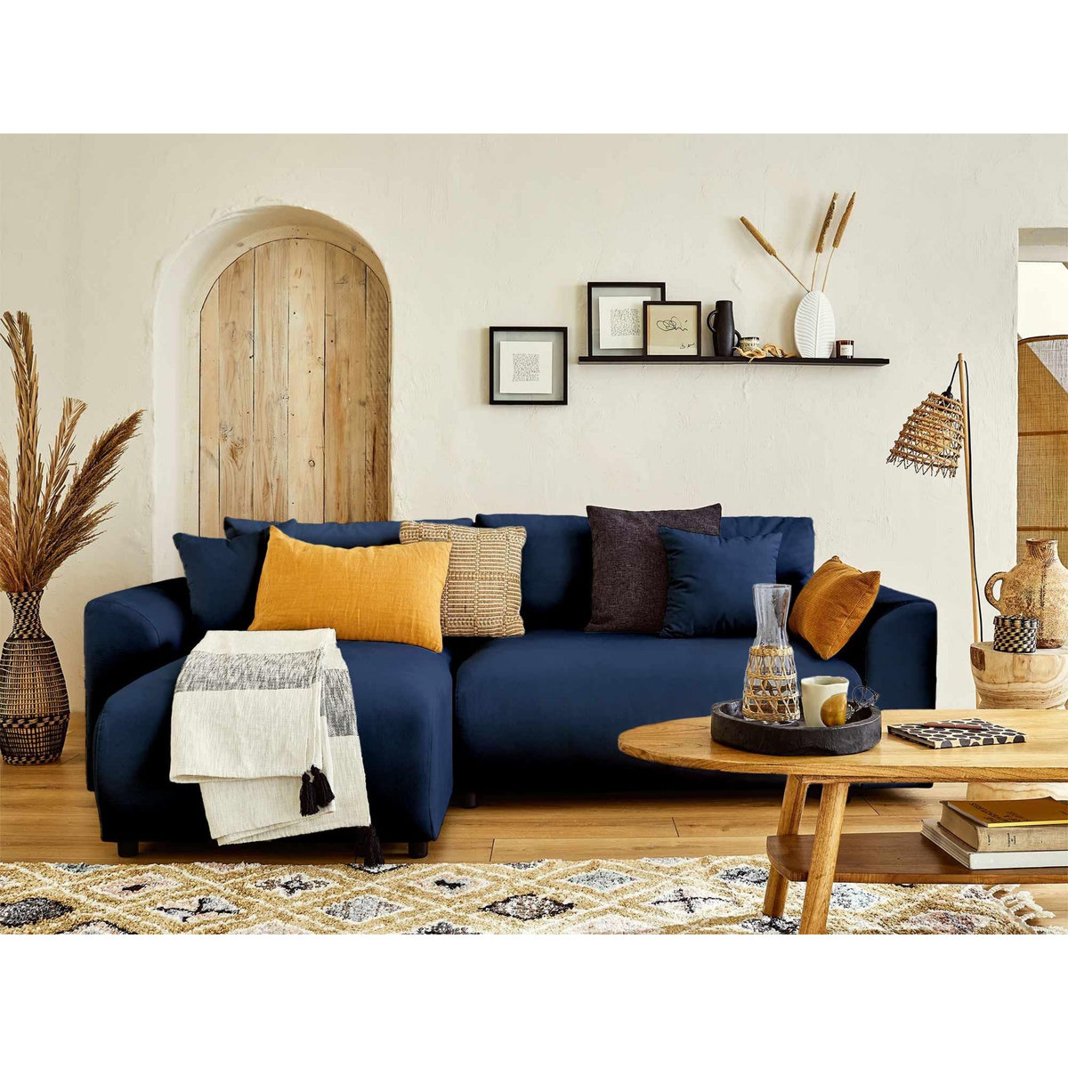 LISA DESIGN Camelia - canapé d'angle réversible - 4 places - convertible avec coffre et poches - en velours