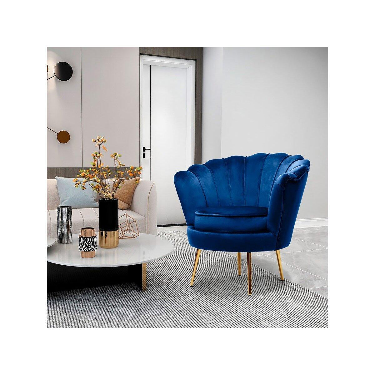 Habitat et Jardin Fauteuil velours  Floria  - 70 x 73 x 76 cm - Bleu