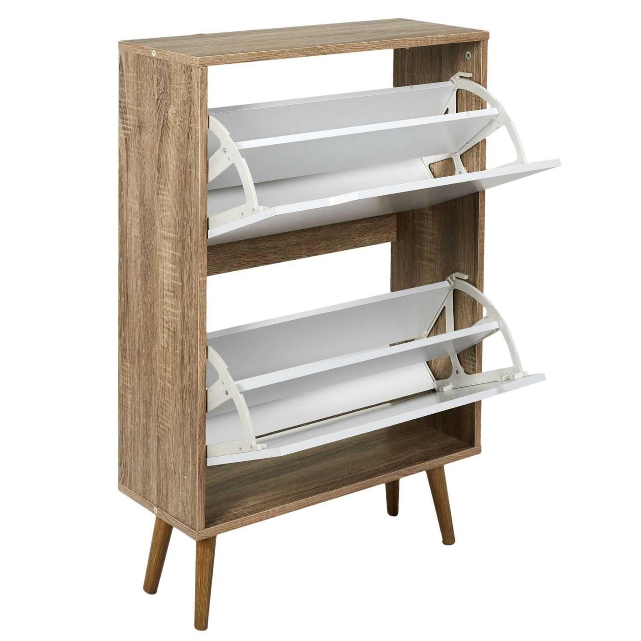 Voir la diapositive 2 : TOILINUX Meuble à chaussures avec 2 portes - blanc et bois