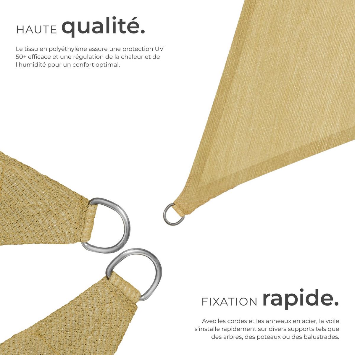 tectake Voile d'ombrage triangulaire triangulaire avec une protection UV 50+ beige 3,6 x 3,6 x 3,6 m