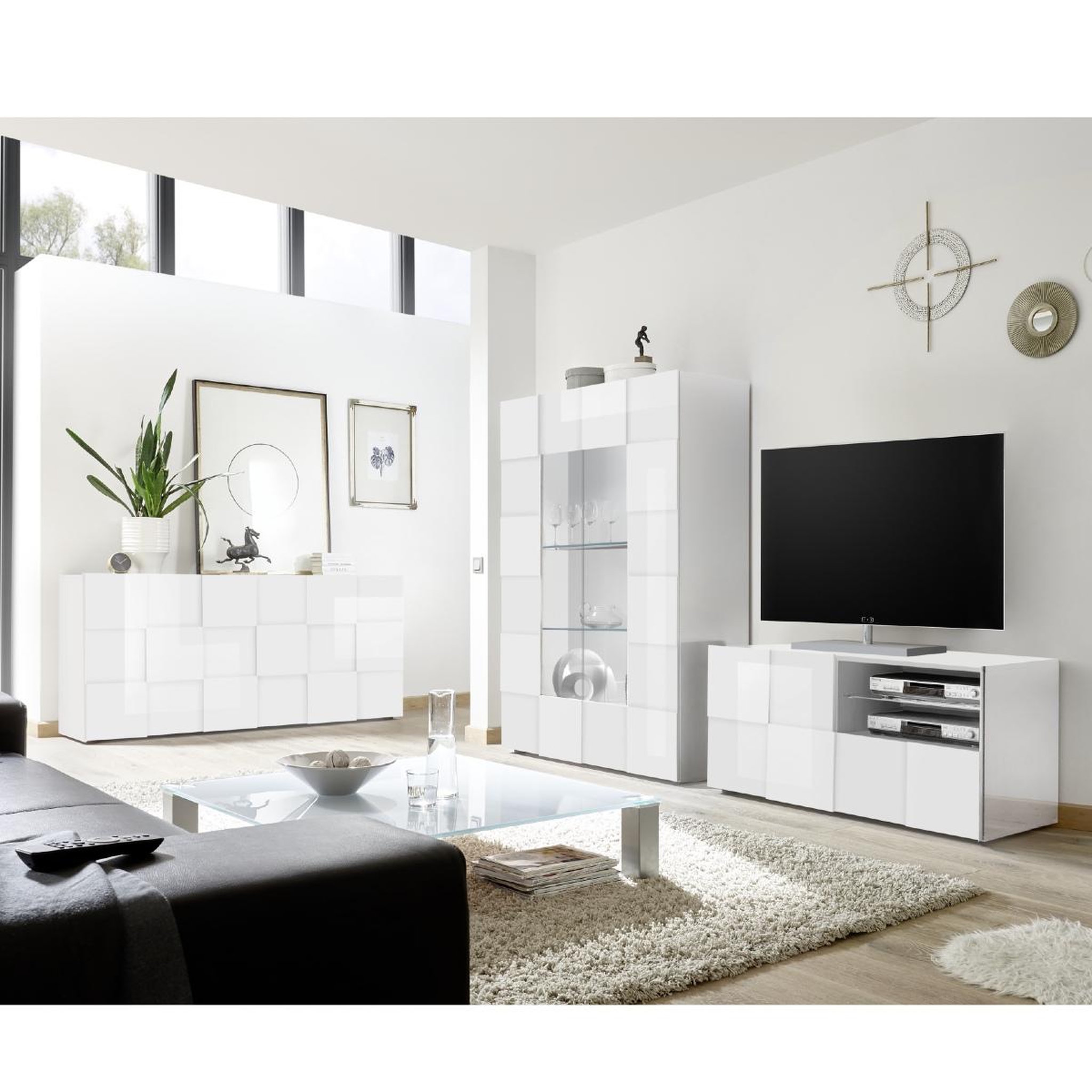 Voir la diapositive 4 : JLC KREATION Meuble tv design laqué blanc 120cm mado
