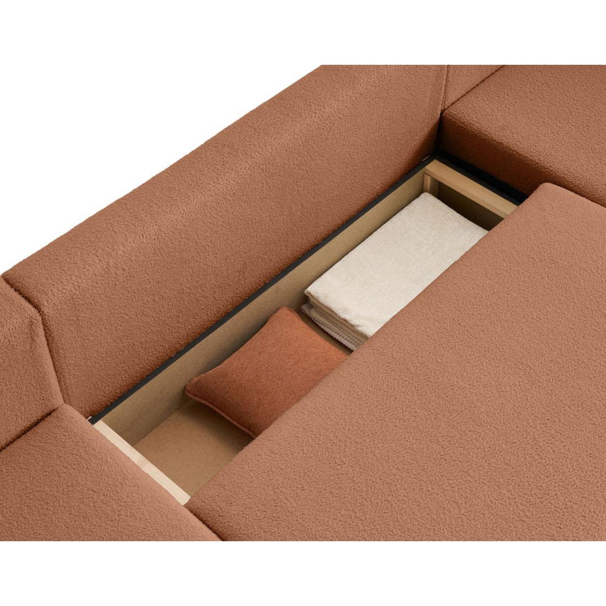 BEST MOBILIER Topaze - canapé panoramique en u - 7 places - convertible avec coffre - en tissu bouclette