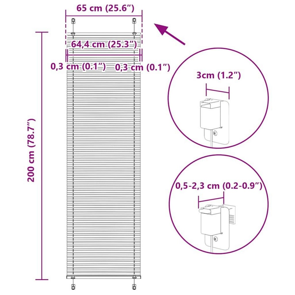 VIDAXL Store plisse bleu 65x200 cm largeur du tissu 64,4 cm polyester