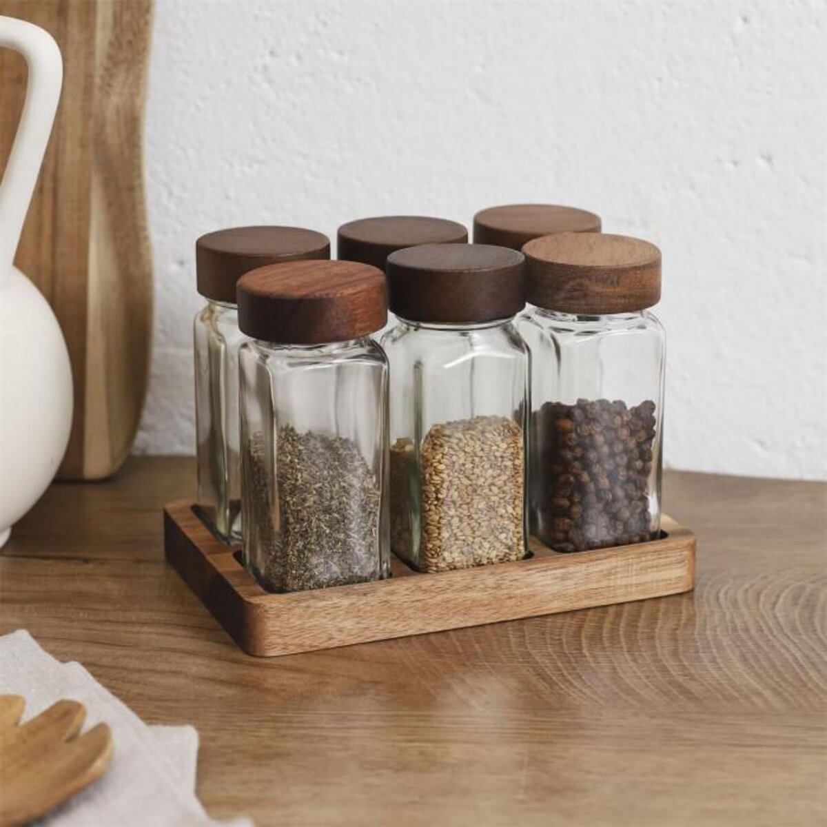 Paris Prix Lot de 6 Bocaux à Épices  Acacia  17cm Transparent