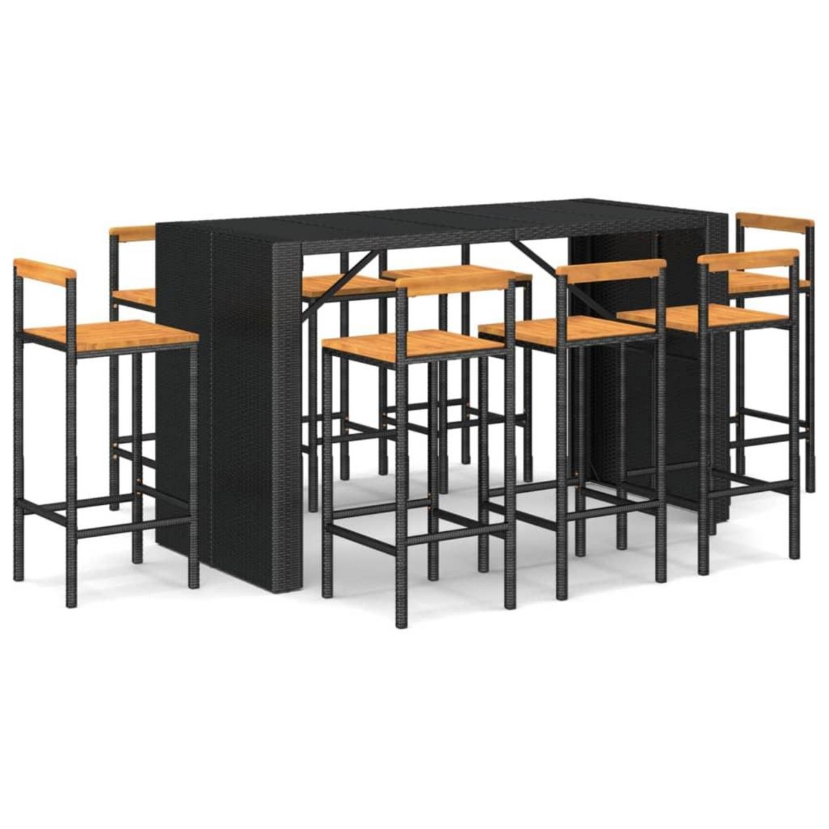VIDAXL Ensemble de bar jardin 9 pcs noir poly rotin/bois massif acacia