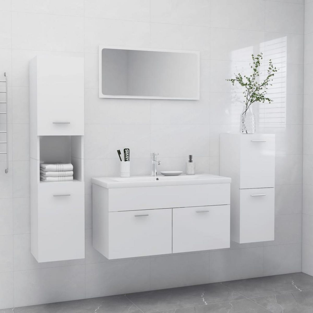 VIDAXL Ensemble de meubles de salle de bain Blanc brillant Agglomere