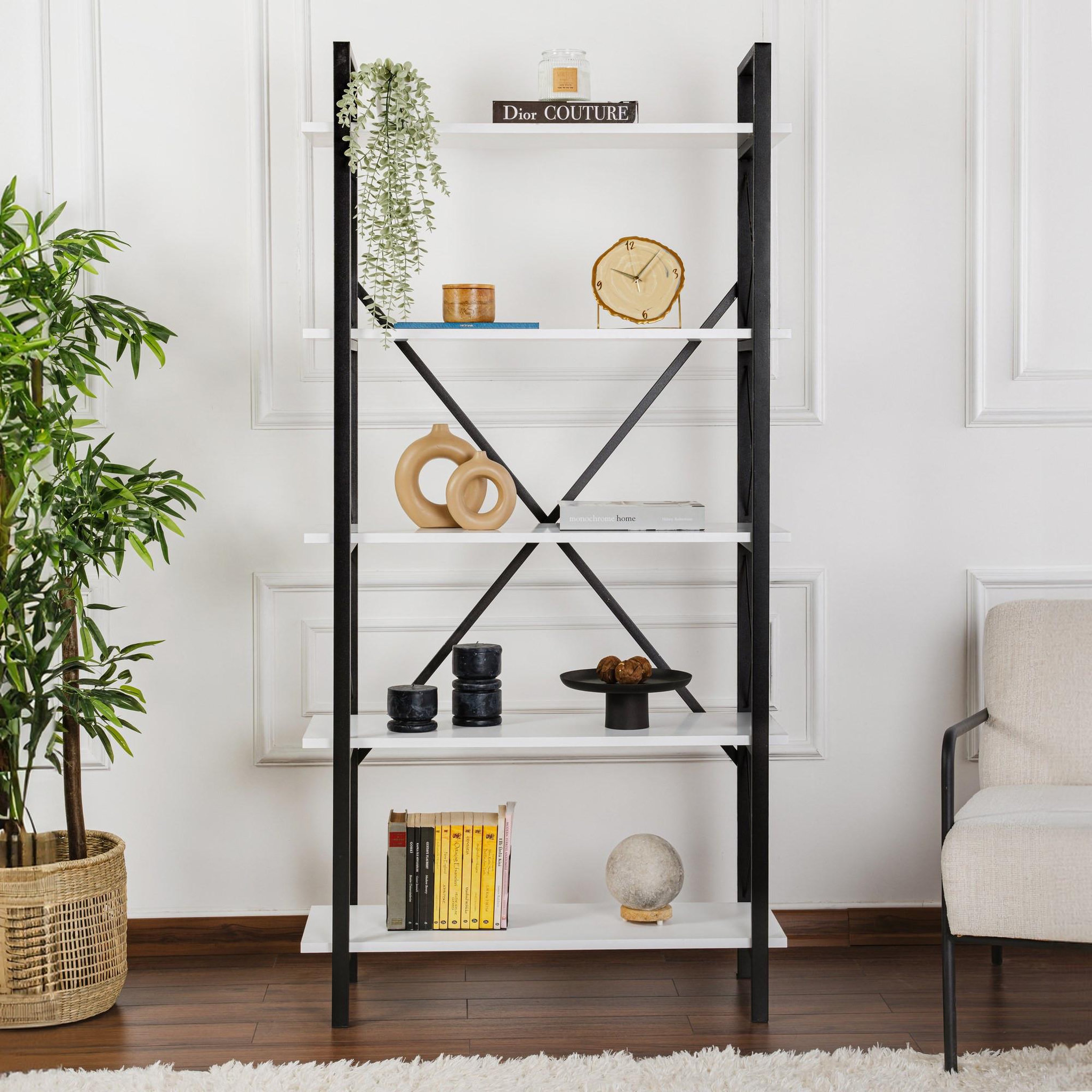 Voir la diapositive 3 : Habitat et Jardin Bibliothèque en bois  Elysian  - 90 x 33 x 180 cm - BlancNoir