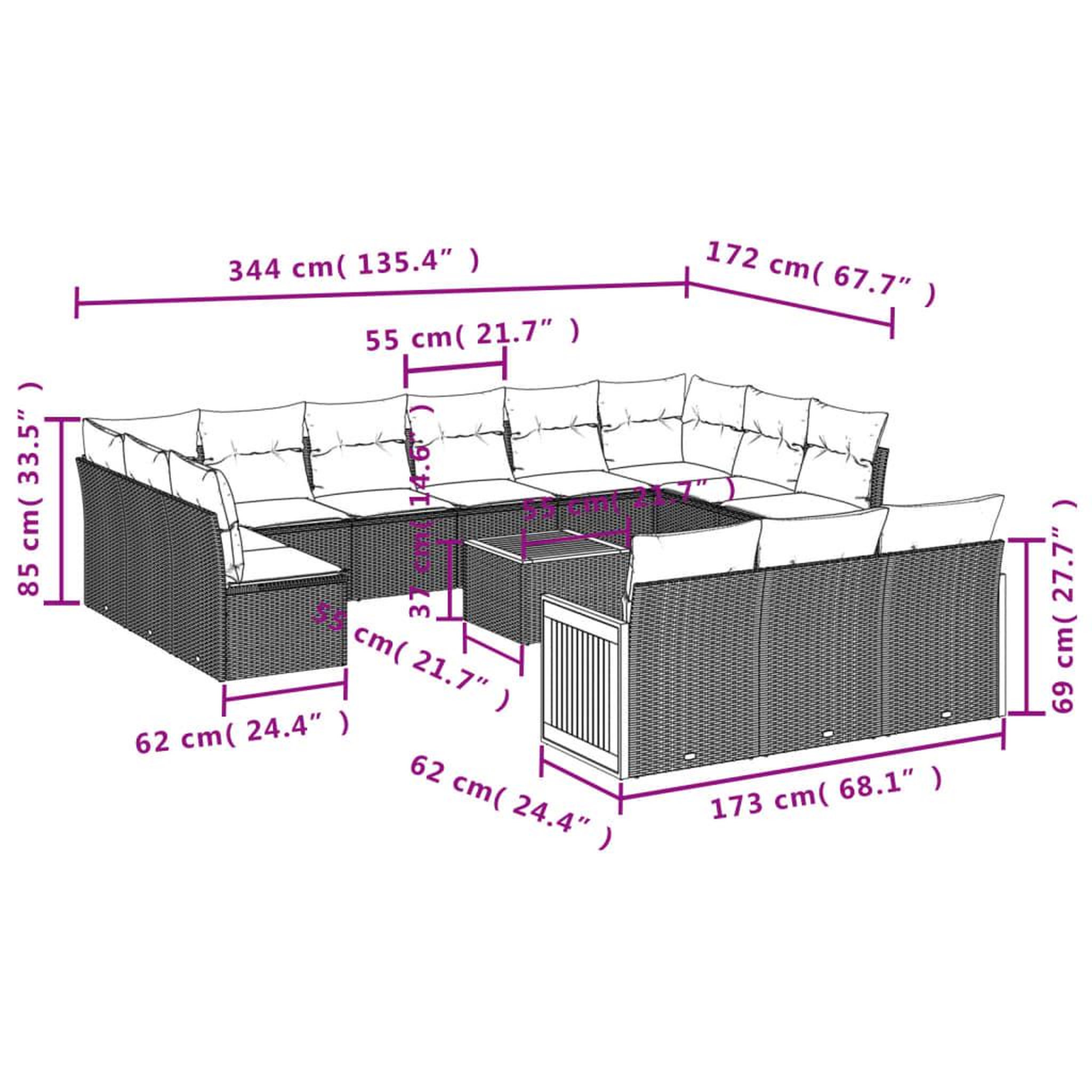 Voir la diapositive 6 : VIDAXL Salon de jardin avec coussins 14 pcs noir resine tressee