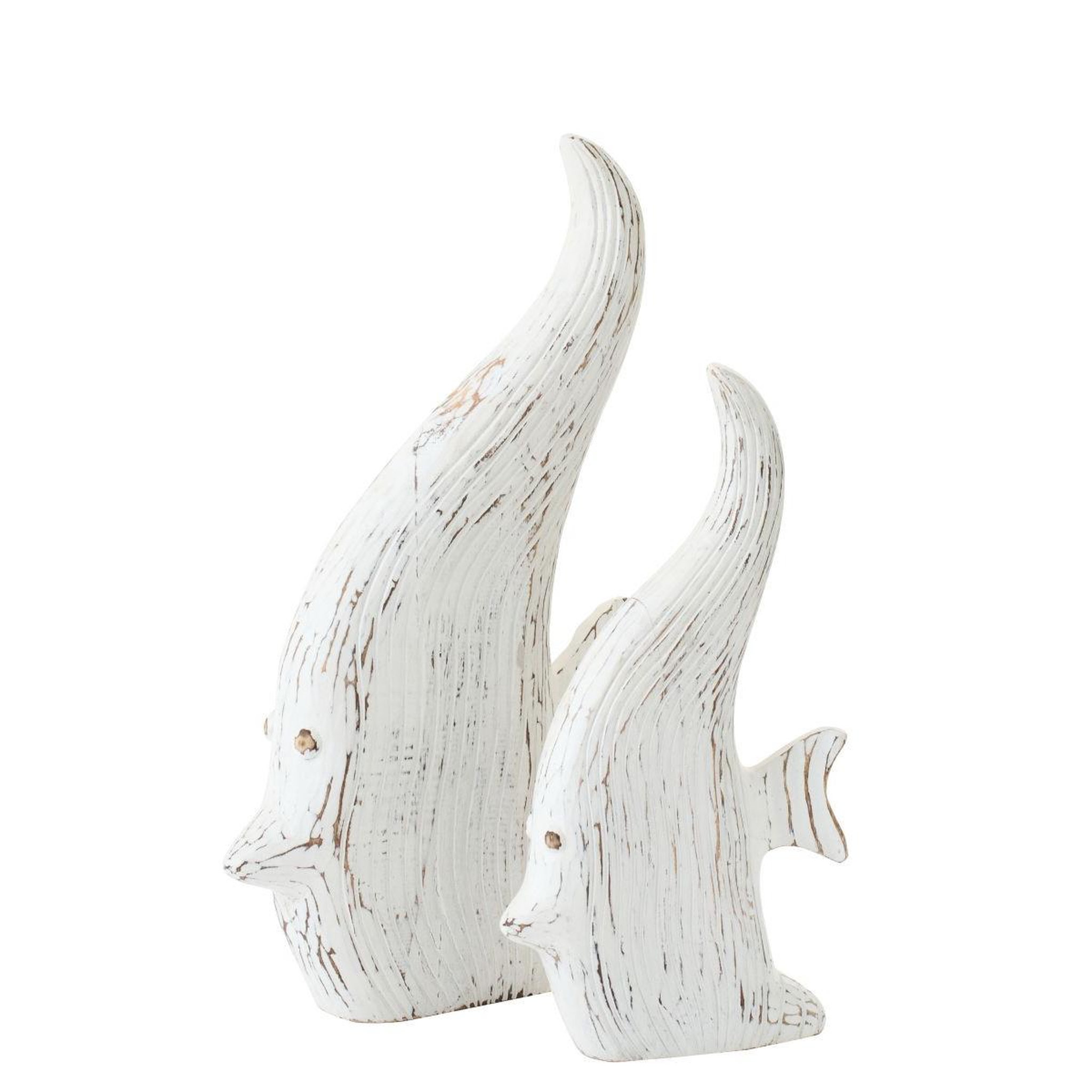 Voir la diapositive 2 : J-LINE Statuette déco en bois  poisson antique  38cm blanc