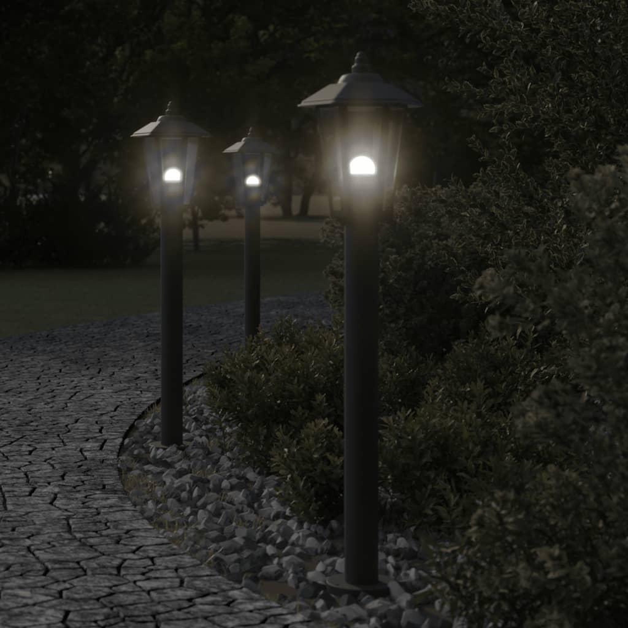 VIDAXL Lampadaires d'exterieur 3 pcs noir 80 cm acier inoxydable