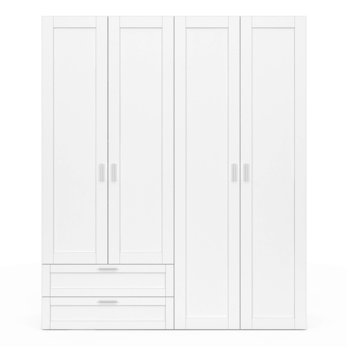 ID MARKET Armoire 4 portes VITO blanc penderie 160 cm avec 2 tiroirs et étagères
