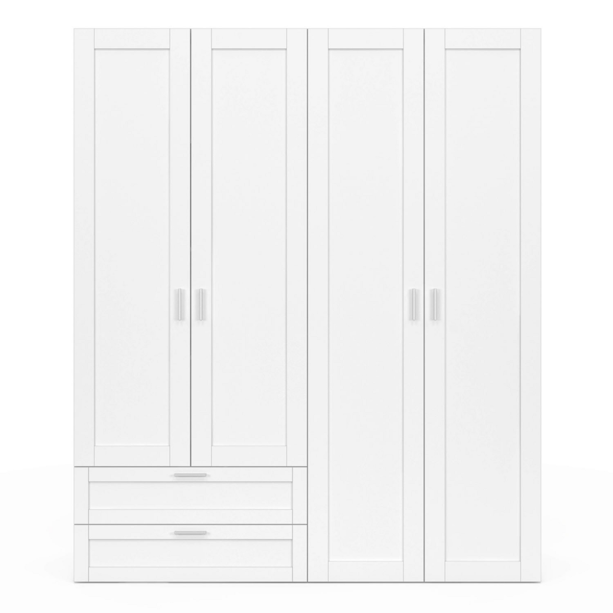 ID MARKET Armoire 4 portes VITO blanc penderie 160 cm avec 2 tiroirs et étagères