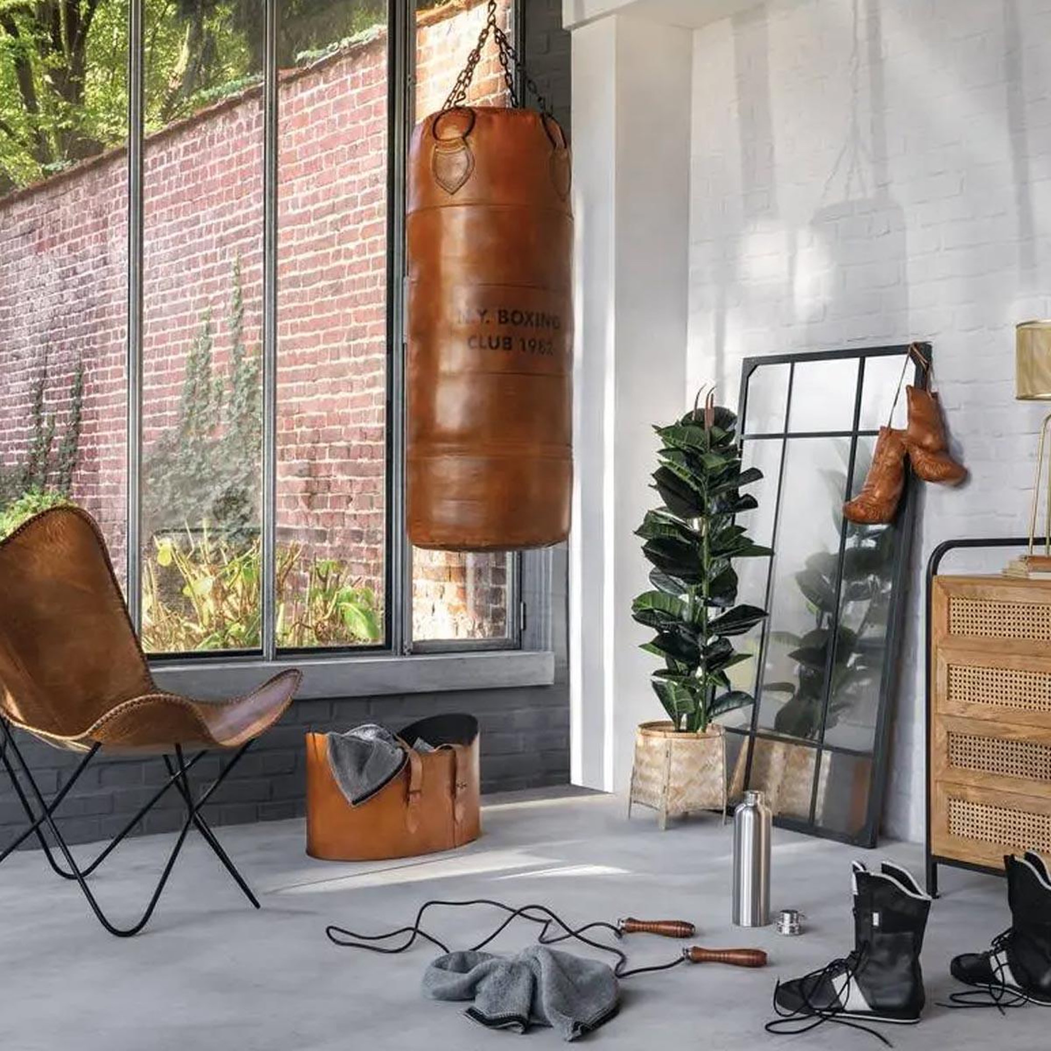 Voir la diapositive 4 : ATMOSPHERA Sac de boxe en cuir déco  loft  100cm marron