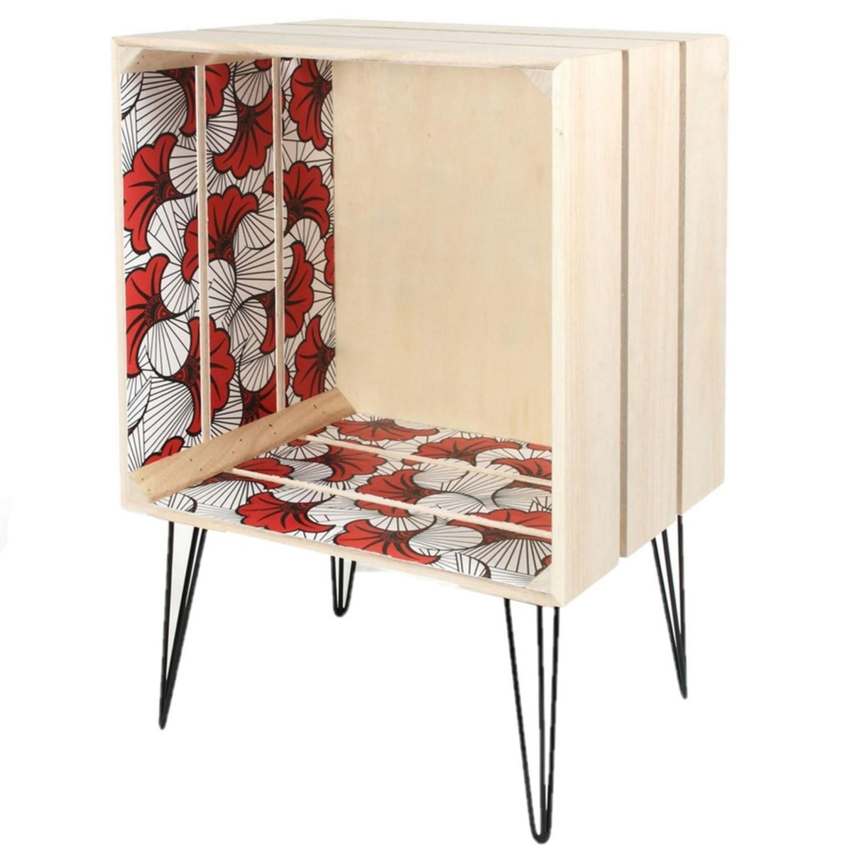 The Home Deco Factory Bout de canapé ethnique en Bois et Métal - L.40xH.60 cm - Rouge
