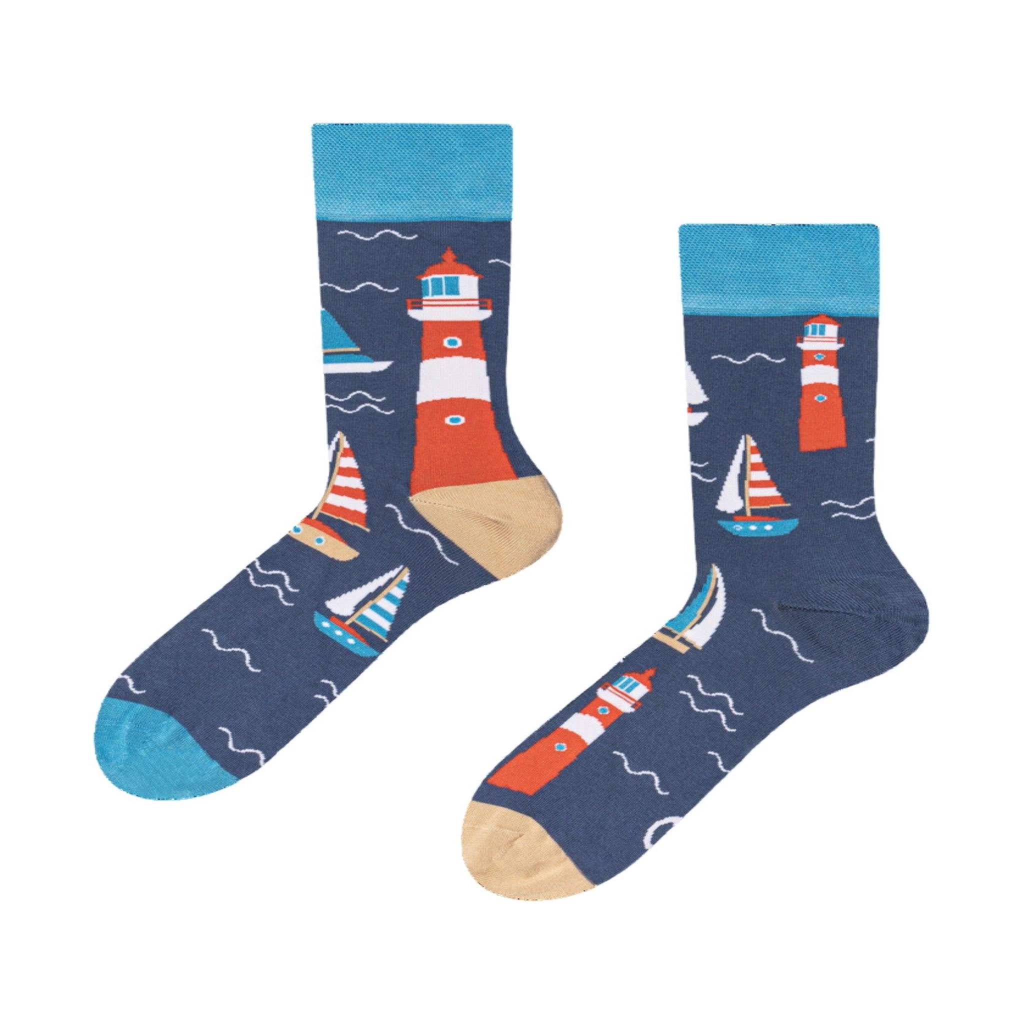 DEDOLES Chaussettes bambou phare et bateaux à voile. Coloris disponibles : Bleu