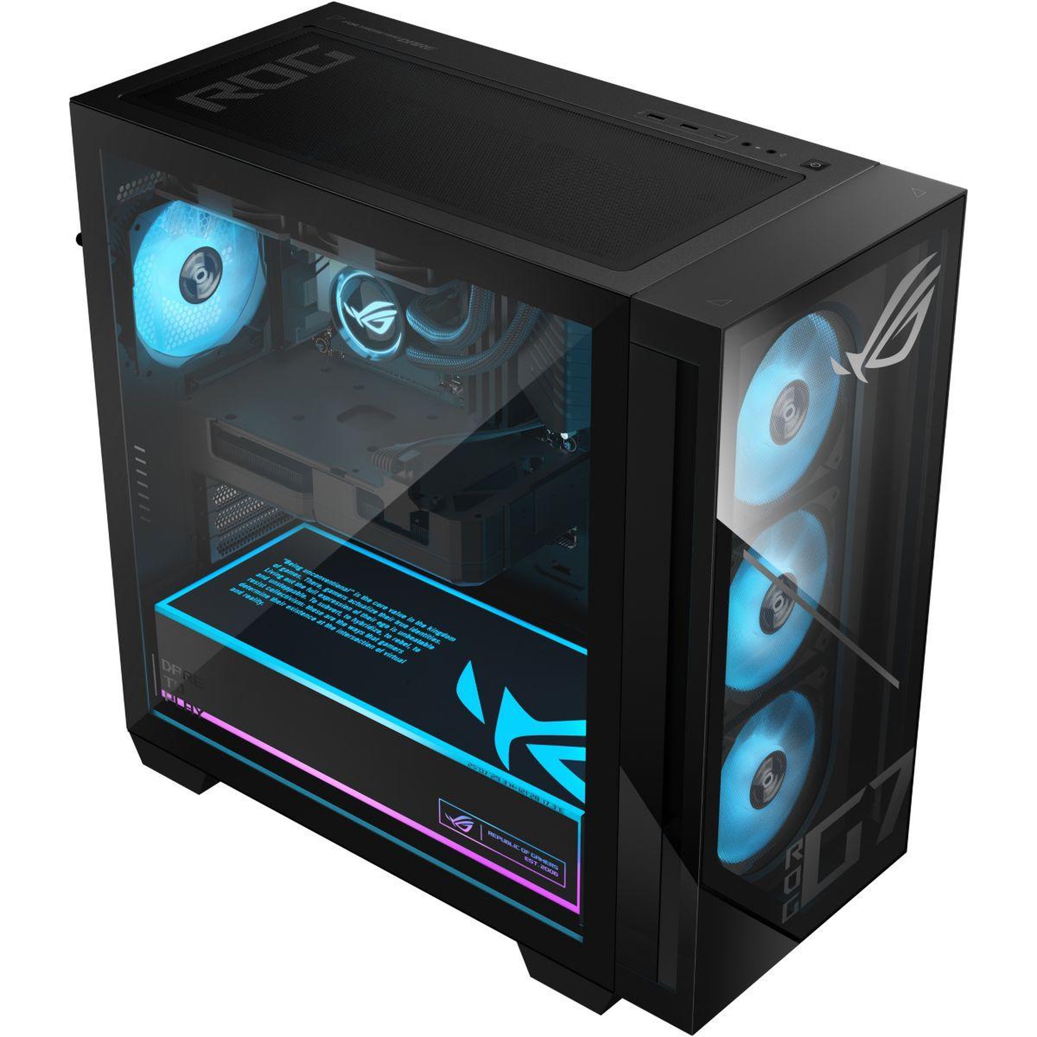 Voir la diapositive 3 : ASUS PC Gamer ROG GM700TZ – AMD Ryzen 7 9700X – AMD Radeon RX 9060 XT – 32 Go RAM DDR5 – SSD 2 To X088W