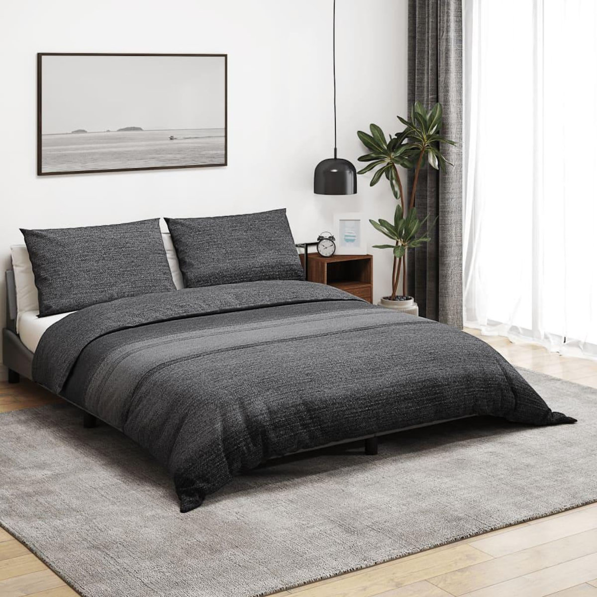 VIDAXL Ensemble de housse de couette gris fonce 155x220 cm Coton