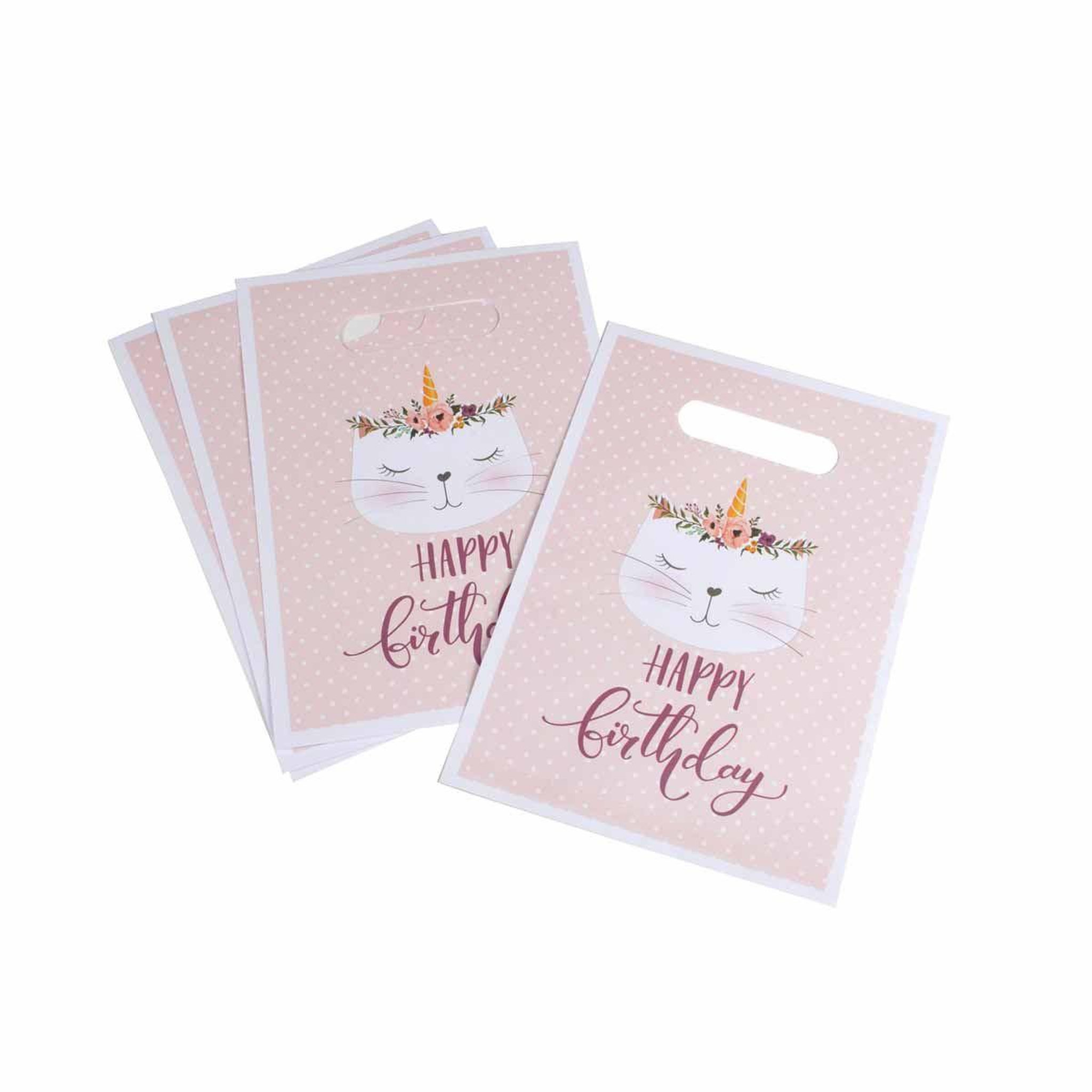 RIRE & CONFETTI Lot de 6 Sacs à Bonbons  Boho Chat  23cm Rose