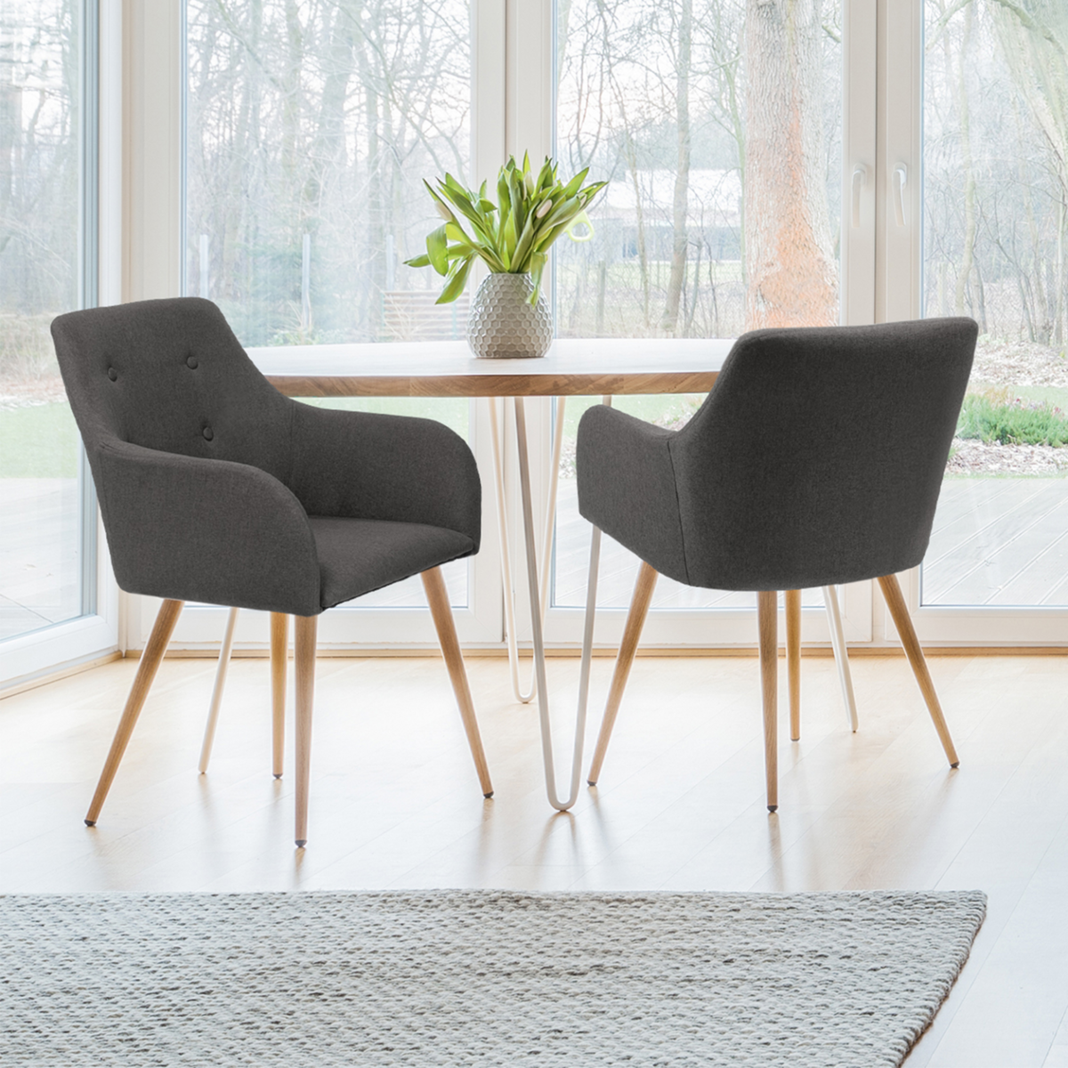 ID MARKET Lot de 2 chaises de salle à manger scandinaves, fauteuils de table DANIA gris anthracite