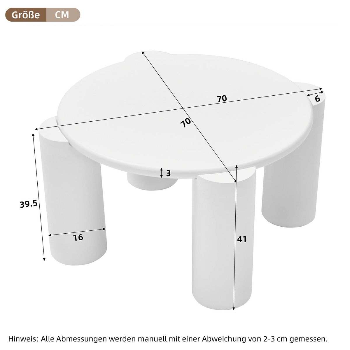 MERAX Table basse ronde blanc - 70x70 cm mdf