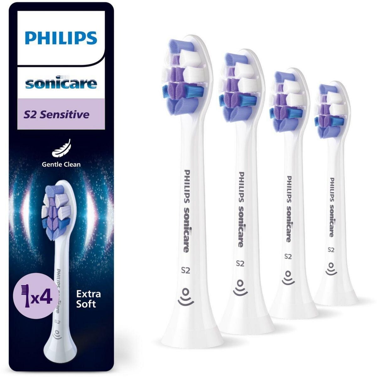Philips Brossette dentaire Sonicare lot de 4 - HX6054/87 white Sensitive S