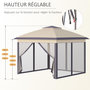 Voir la diapositive 6 : OUTSUNNY Tonnelle barnum de jardin pop-up pliant - dim. 3,30L x 3,30l x 2,88H m - hauteur réglable, double toit, sac transport - métal époxy, oxford, moustiquaires - beige gris