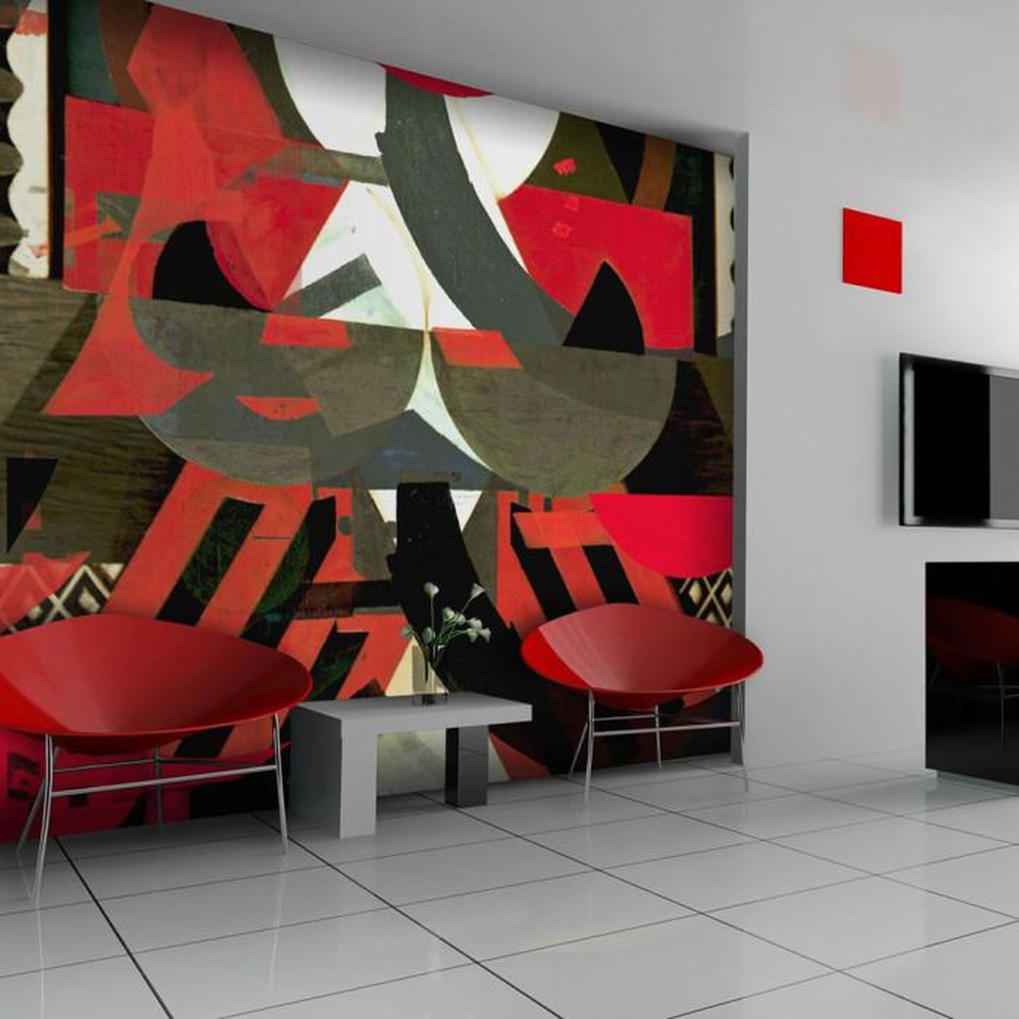 Paris Prix Papier Peint  Composition Artistique en Rouge. Coloris disponibles : Multicolore
